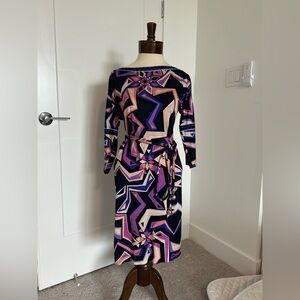 EMILIO PUCCI Vintage Size 4 / 38 Geometric Purple Belted Silk Dress Worn Once
